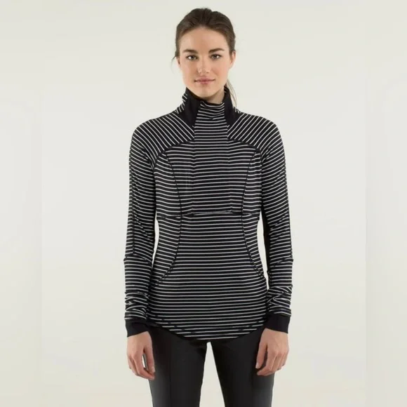 Lululemon Base Runner 1/2 Zip Parallel Stripe Black White / Black Jacket Size 8 - Picture 1 of 8